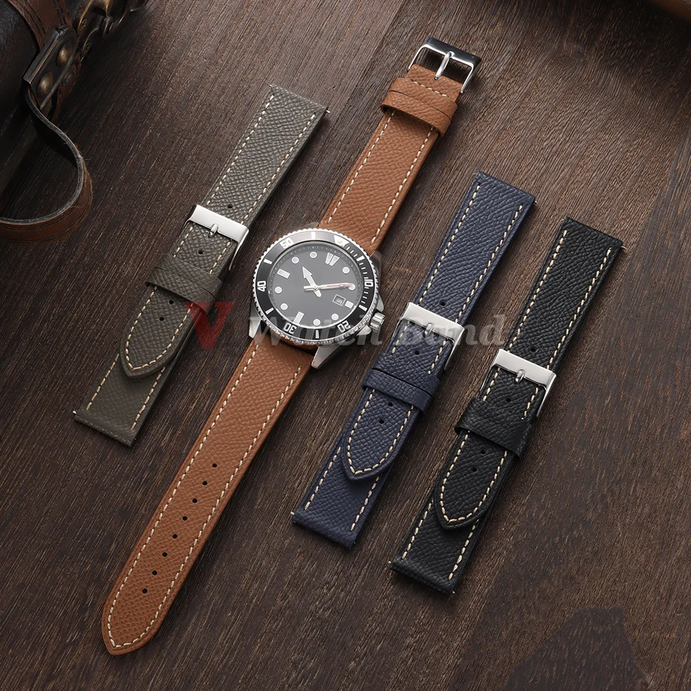 18mm 19mm 20mm 22mm Palm Pattern Cowhide Watch Straps for Omega Watch Brown Soft Vintage Bracelet Stitching Leather Watchband - view 2