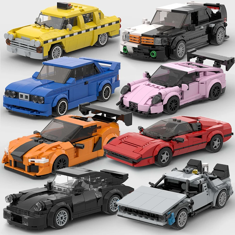 Moc stadt auto fahrzeug geschwindigkeit champion racer ae86 m3 m8 bausteine ziegel r34 RX-7 rennen super technik kreative garage spielzeug