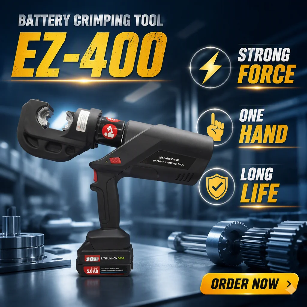 Rechargeable Power Wire Crimper EZ-400 12 Tons Battery Hydraulic Cable Lug Crimping Tool