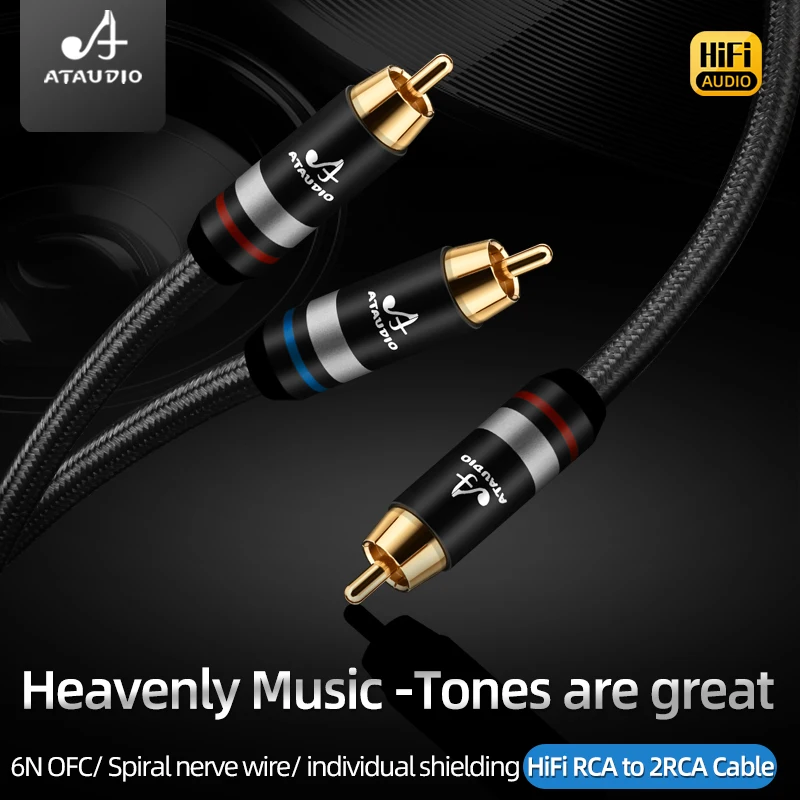 High Quality 6N OFC HiFi Stereo RCA to 2RCA Cable for Subwoofer Y Cable RCA Male to Male for Speaker Amplifier