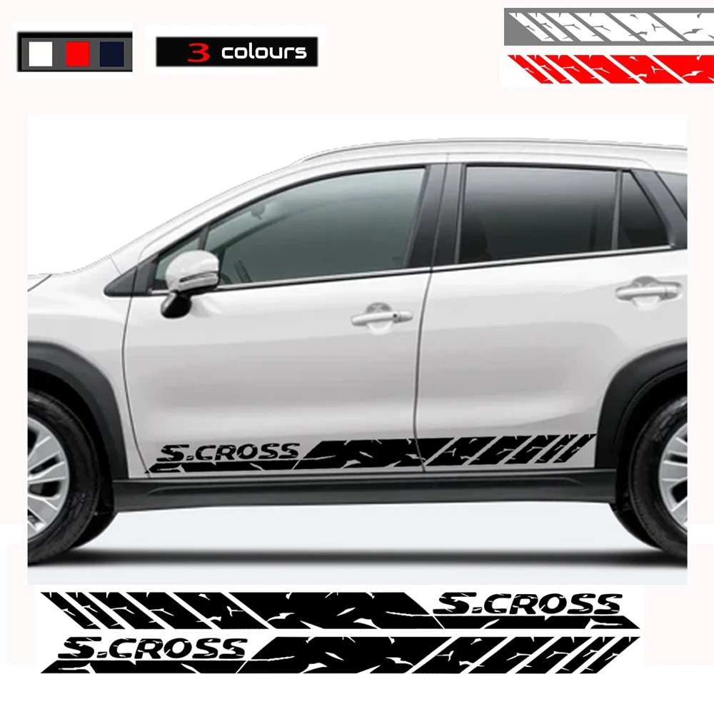 2pcs Car Side Stickers Body Stripes Vinyl Decal For Suzuki Scross Car Accessories