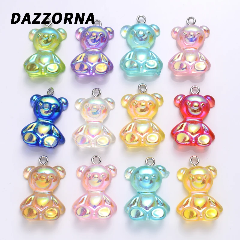 10Pcs 16x24mm AB Color Cartoon Cute Animal Acrylic Pendant for Earring Bracelet Keychain DIY Women Jewelry Making Accessory