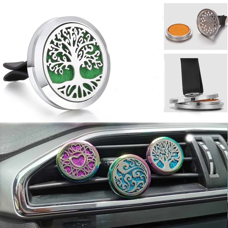 Refillable Car Air Freshener Smell Perfume Diffuser Clip Auto Vent Essential Oil Stainless Steel Locket Interior Accessories