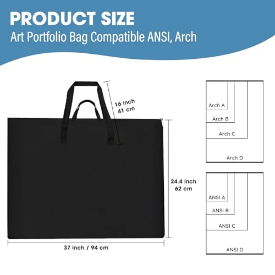 Estuche de cartera de arte ligero extra grande, 24.0 x 36.0 in, con correa para el hombro y asa para lienzo, póster, bocetos, dibujo, Ar