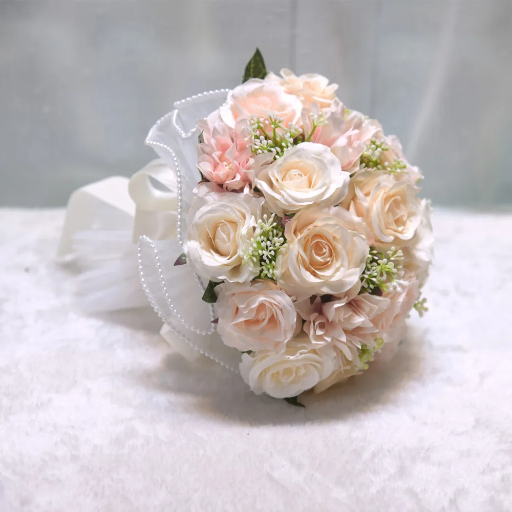 

1PC White Rose Bouquets for Bride Wedding Bouquet Rose Bridesmaid Silk Rose Peony Flower Wedding Party Bouquet Dahlia OrchidGift