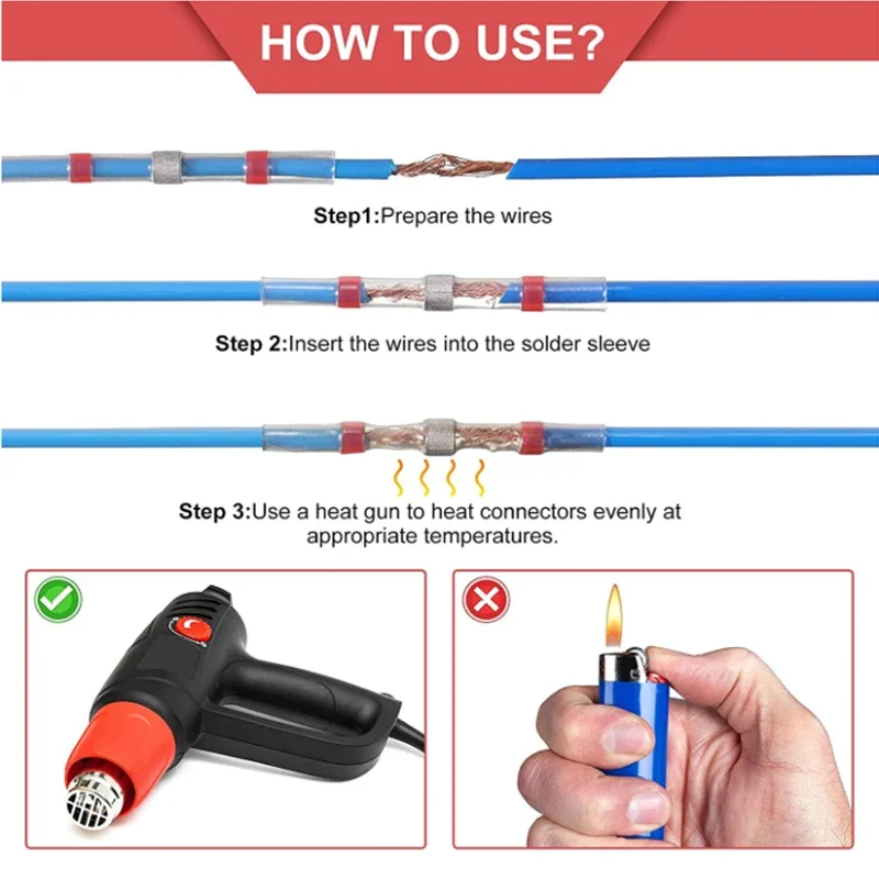 10/50pcs Heat Shrink terminal Butt Waterproof Tinned Coppers Solder Seal heatshrink insulated Terminals Wire Connectors