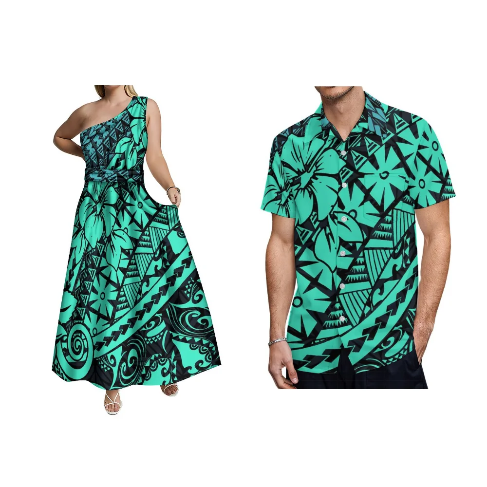 Mikeloni Shirt One Shoulder Skirt Custom Couple Set Polynesian Traditional Print Fashion Banquet Party Dress Free Shipping