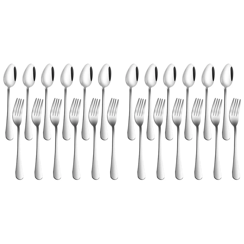 Set Of 24, Stainless Steel Dinner Forks And Spoons, Find Top Heavy-Duty Forks (8 Inch) And Spoons (7 Inch) Cutlery Set