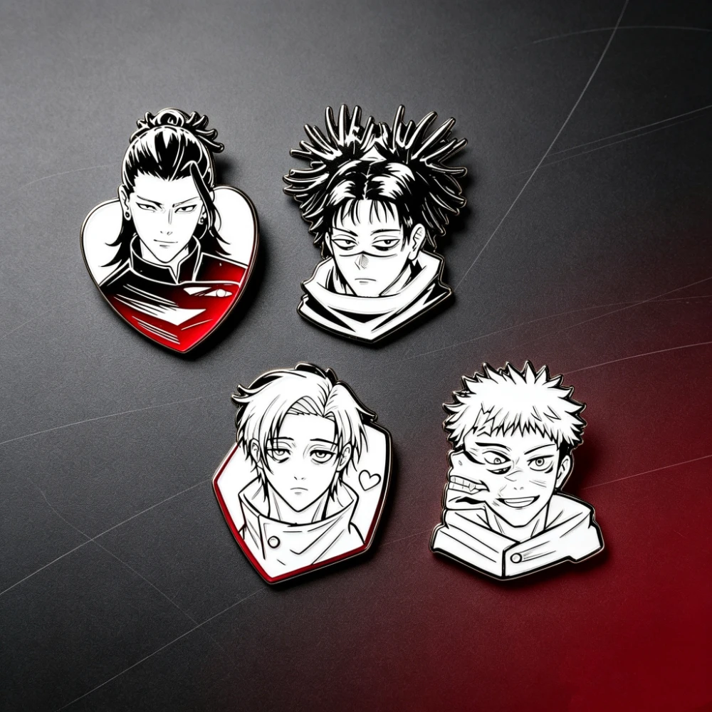 4Pcs Anime Black White Character Enamel Lapel Pins, Minimal Line Brooches, Accessories for Bags, Nice Gift for Pin