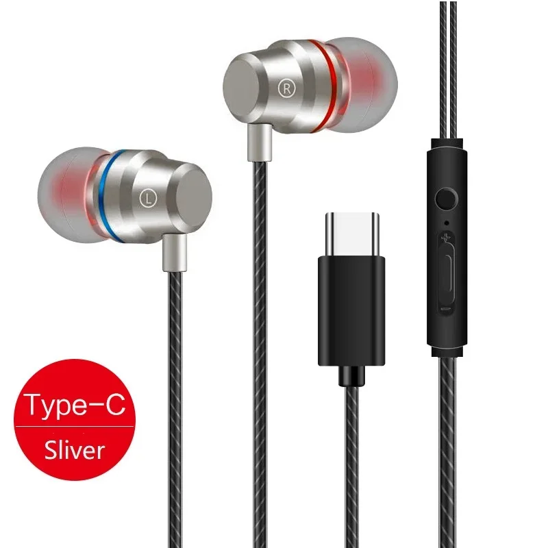 TYPE C Headphones For Xiaomi Huawei USB Wired Earphone Metal Super Bass Stereo Music HIFI Sport Headset With MIC Bass Headphones