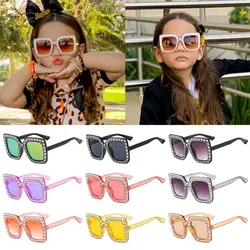 Crystal Children Sunglasses Kids Rhinestone Square Diamond Sun Glasses Retro Sparkling Glasses for Girls