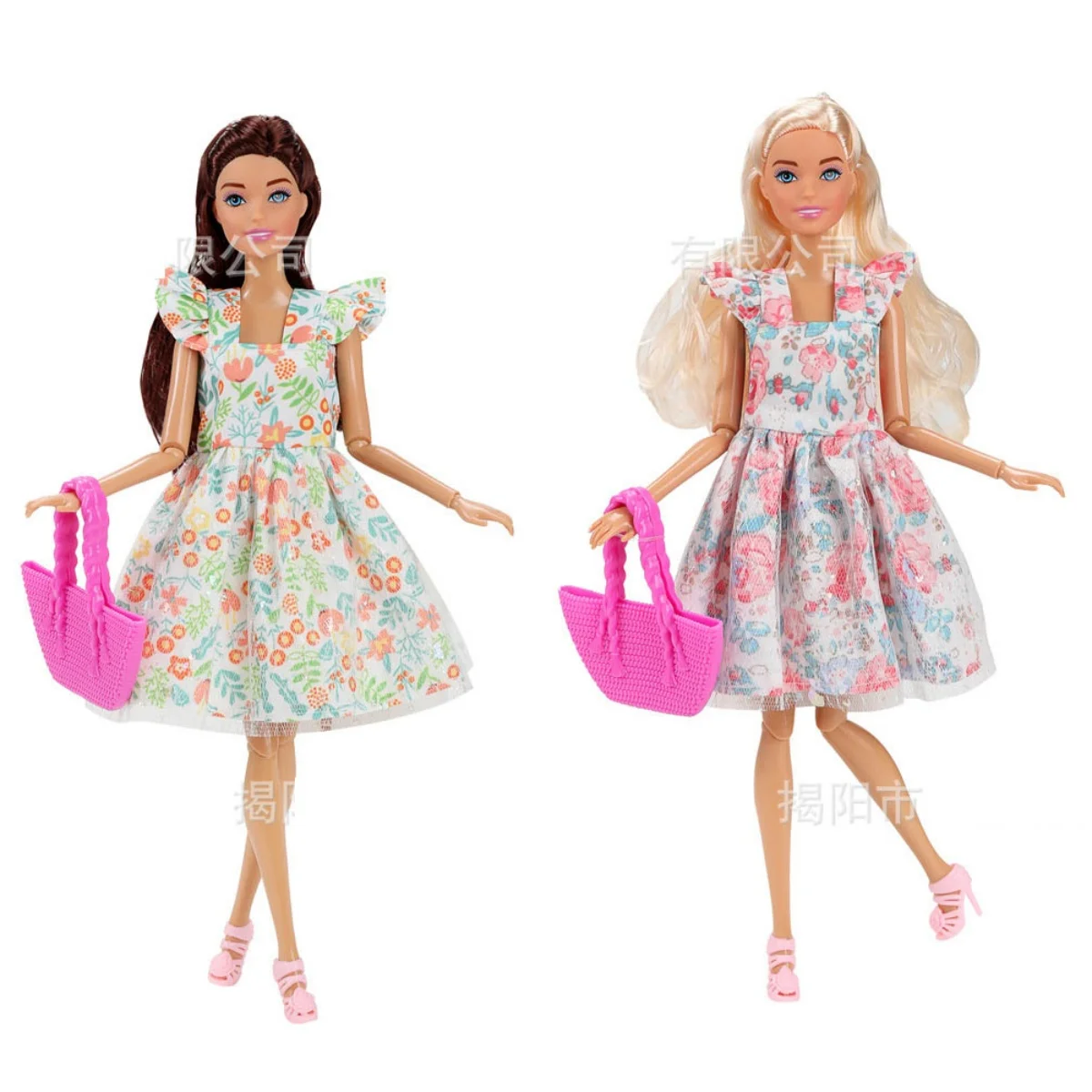 30cm moda fr menina princesa babi boneca verão casual bonito vestido floral + moda bolsa conjunto 1/6 bjd boneca jogar casa vestir-se brinquedo