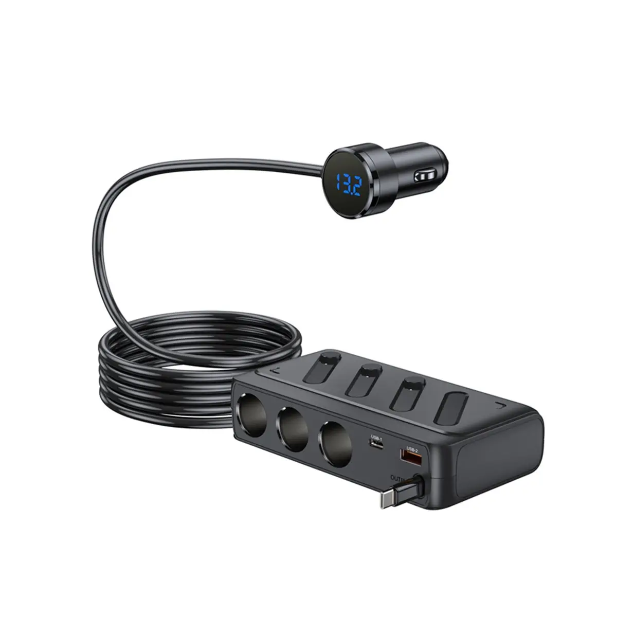 Y158A*☀▃12V/24V Car Lighter Multifunctional 142W Car Charger PD QC Type C Cable Quick Charger Power Adapter