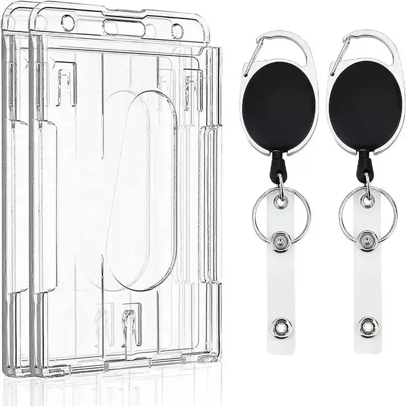 

1-5Pcs Transparent Cards Slots ID Tag Badge Holder with Badge Reel Cards Storage Organizer Employee Pass Work Card Case Sleeve
