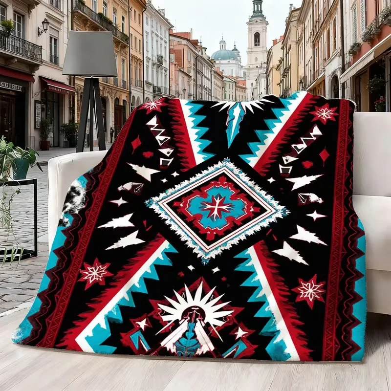 Native American Tribal Blanket Throw Suitable for Home Decor Traditional Southwestern Bedspread with Bold Diamond Star Pattern