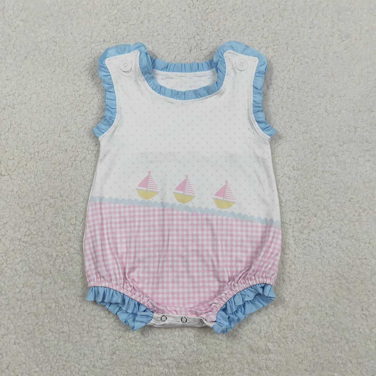 Cute Baby Girl Sleeveless Boats Polka Dots Ruffle Rompers Clothes Adorable Toddler Infant Onesie Clothing Kids Bubble Wholesale