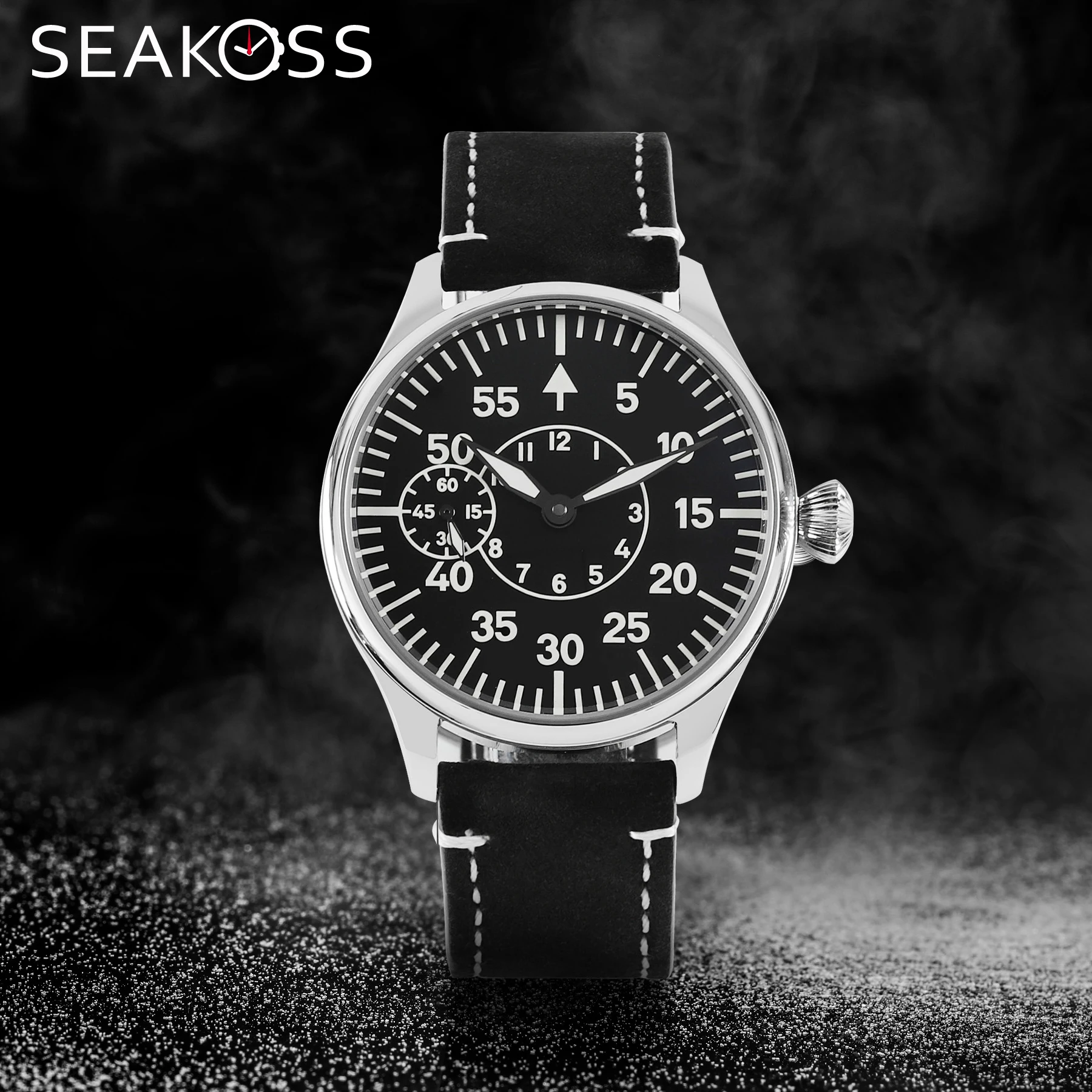 

SEAKOSS 44 мм мужские часы-авиатор механические часы-пилот чайка ST36 механизм супер светящиеся C3 NL EAT6497 наручные часы для мужчин