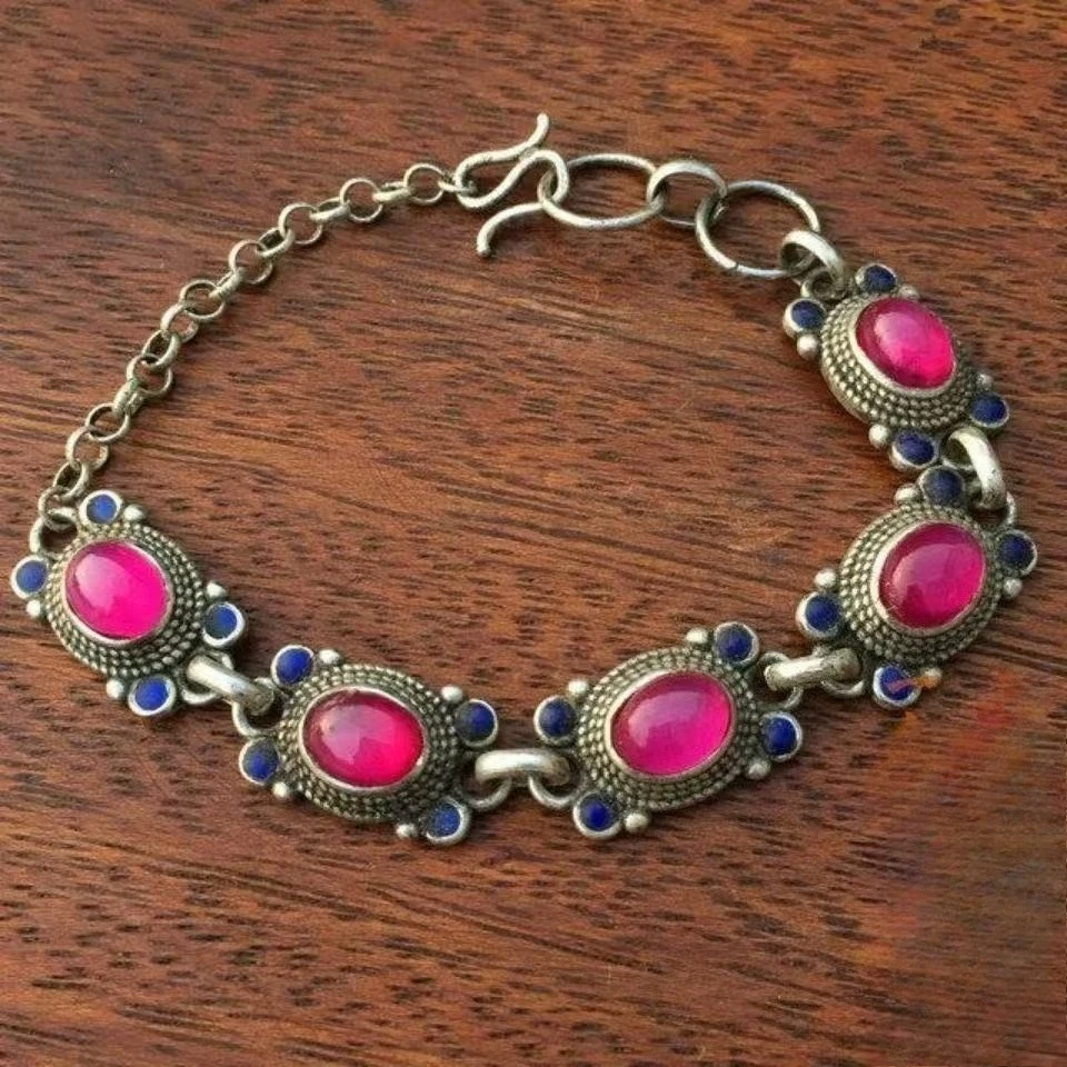 

Vintage Silver Star Gemstone Bracelet Adjustable Women Ethnic Handmade Jewelry Gift