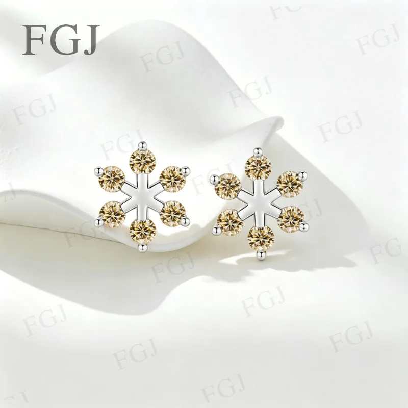S925 Sterling Silber Schneeflocken-Ohrstecker D-Farbe Moissanit-Ohrringe Schwarz/Champagner für Damen Jubiläum Feiner Schmuck Geschenk – Detail 8