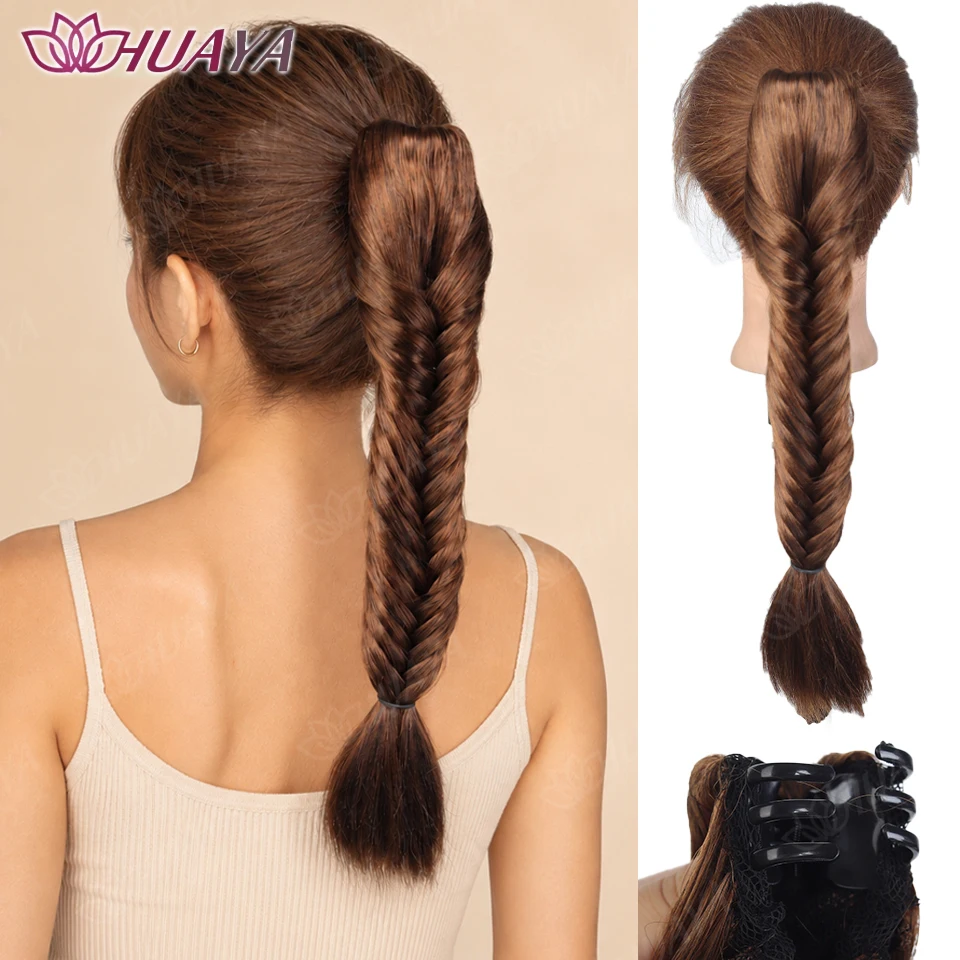 

Synthetic Fish tail Braided Ponytail Extension Suitable for Women's Long Synthetic Clip on Braided hair Pieces
