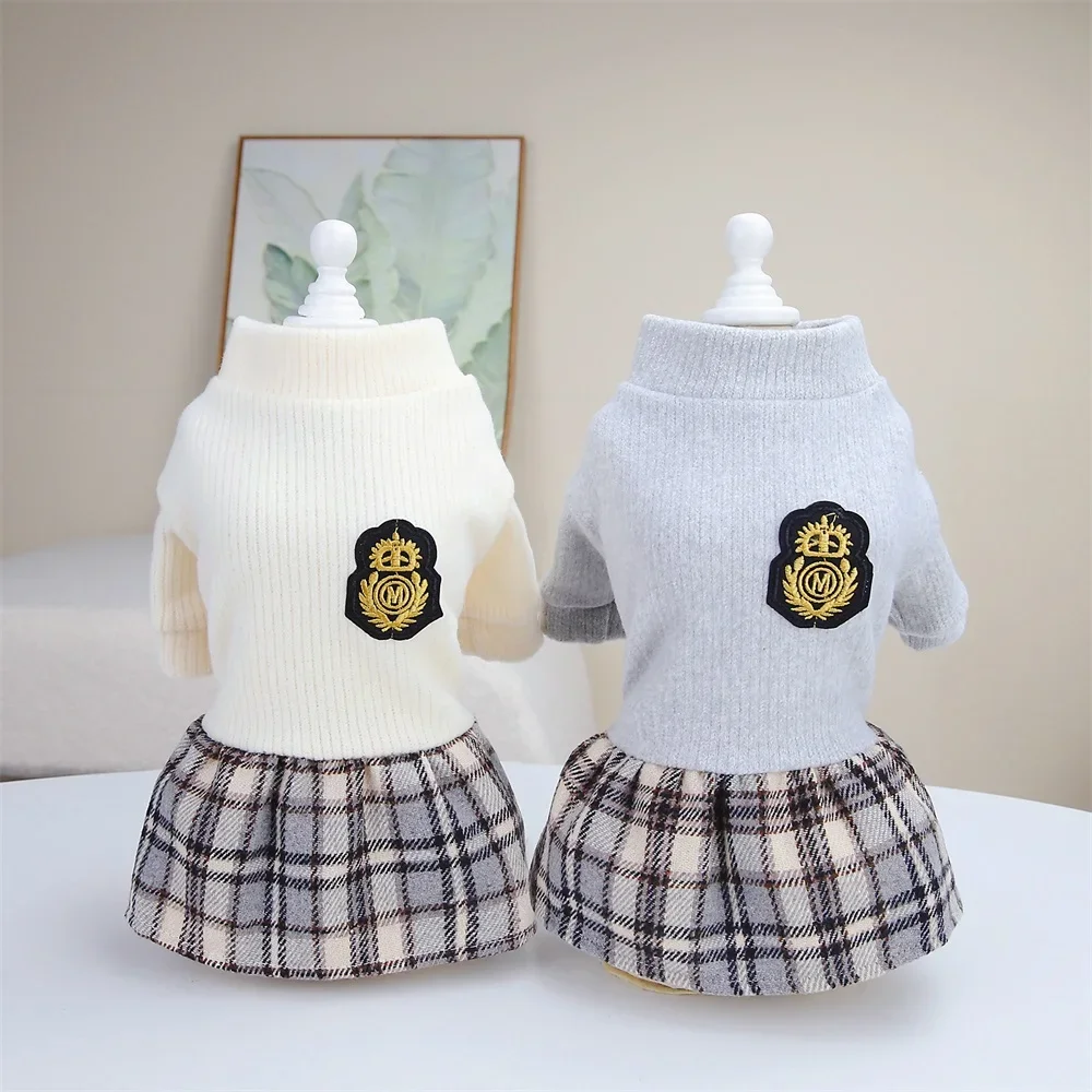 Cute Pet Dress Autumn Winter Plaid Princess Skirt Small Dog Coat Puppy Party Clothes Poodle Yorkie Apparel