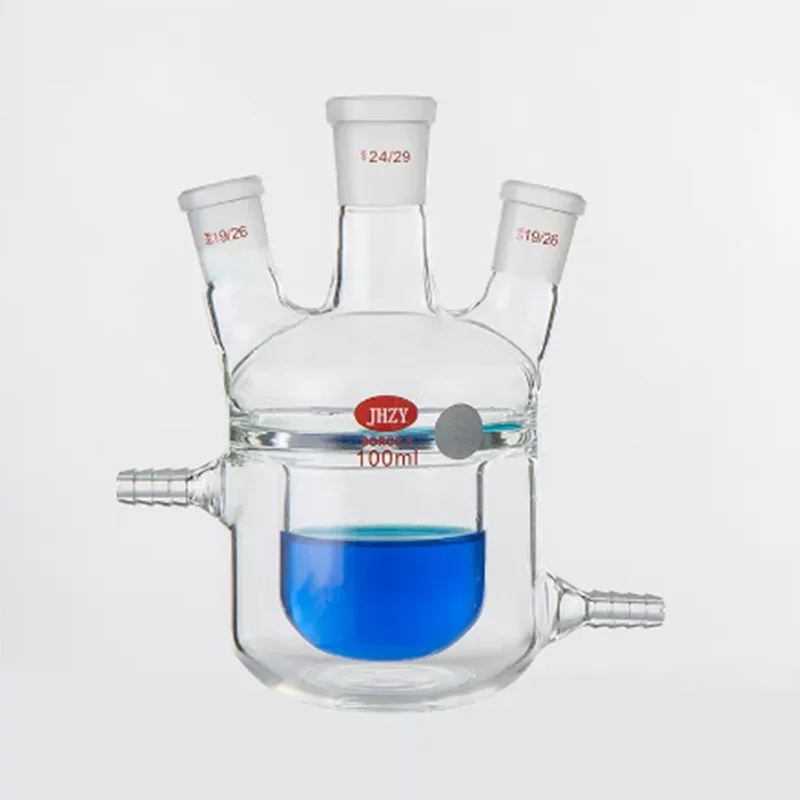 Lab 50/100/250/500/1000/2000ml Double Jacketed Reaction Flask Single/Three/Four Mouth Glass Reaction Flask