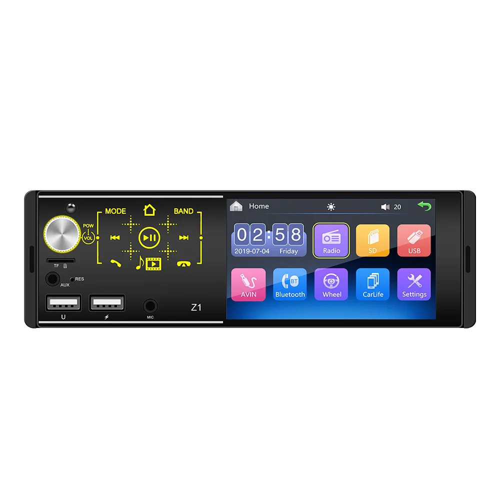 

Z1 New Touch Screen Dual-USB Vehicle-mounted Bluetooth MP5 Player Seven-color Light Card U-disk Radio