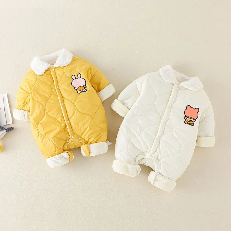 Baby Cotton One-Piece Newborn Boys Girls Hooded Onesies Fleece Keep Warm Rompers Children Thick Jumpsuits Clothing 0-2Y