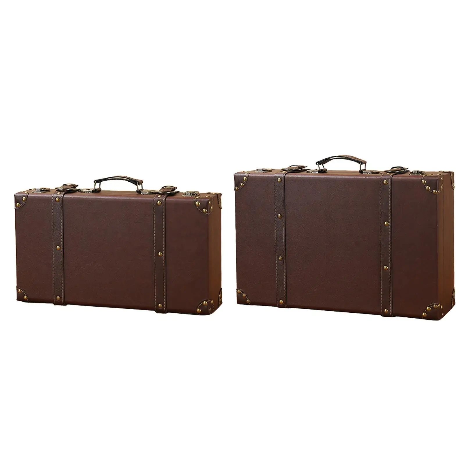 Wooden Trunk Suitcase Rustic with Portable Handle Decorative Storage Box Luggage Valise for Window Display Keepsake Themed Party