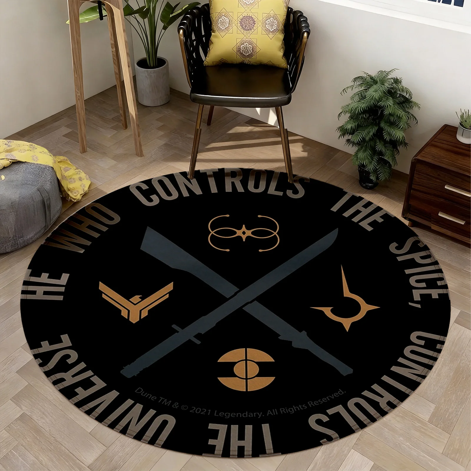 Round Area Rug Modern Geometric Luxury Living Room Decor Mat for Minimalist Home Style Space Controls Typography Indoor Carpet