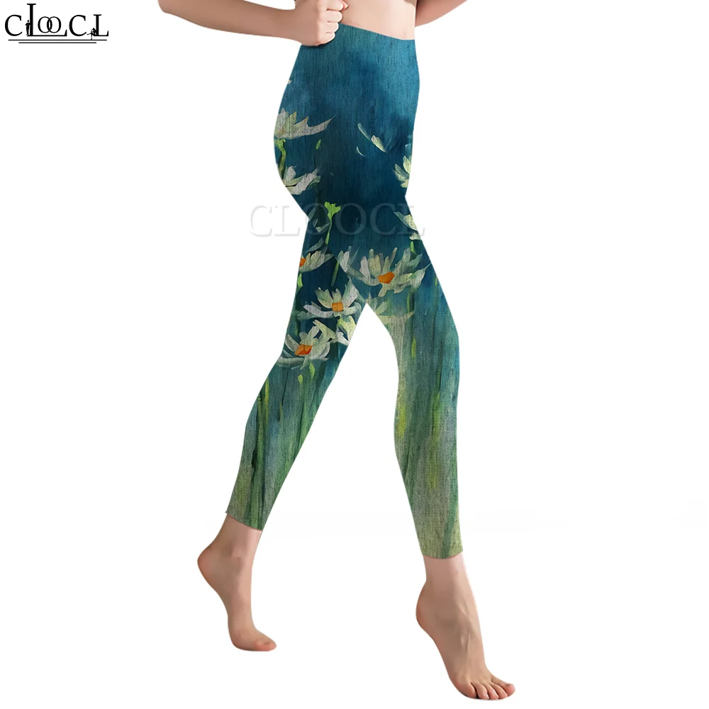 CLOOCL Celana Panjang Print 3D Seni Minyak Legging Wanita untuk Luar Ruangan Wanita Celana Jogging Push Up Olahraga Legging Wanita