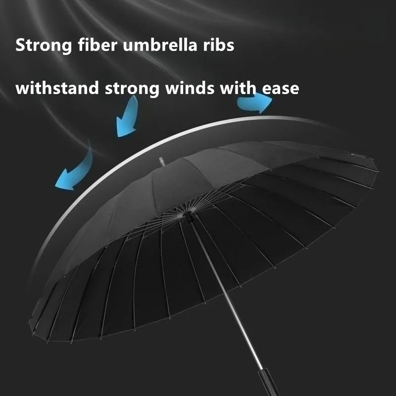  24 Bone Reinforced Black Glue Large Straight Long-handled Umbrella Rainproof Windproof Sturdy Men's Business Golf Umbrella