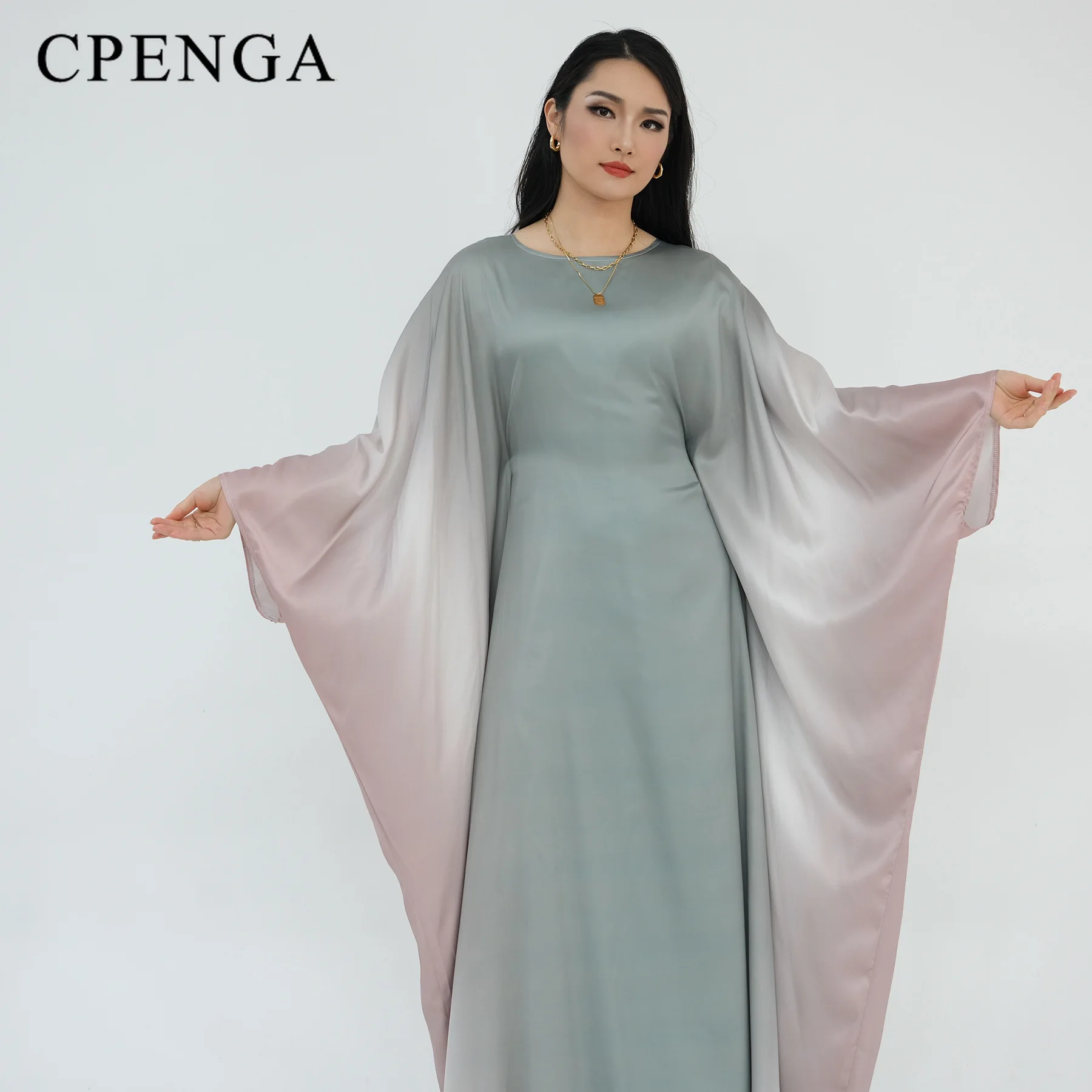 

Luxury Dubai Abaya Ombre Gradient Dress Women Muslim Ramadan Robe Belted Outfit Long Sleeve Kaftan Modest Frock Sparkly Clothes