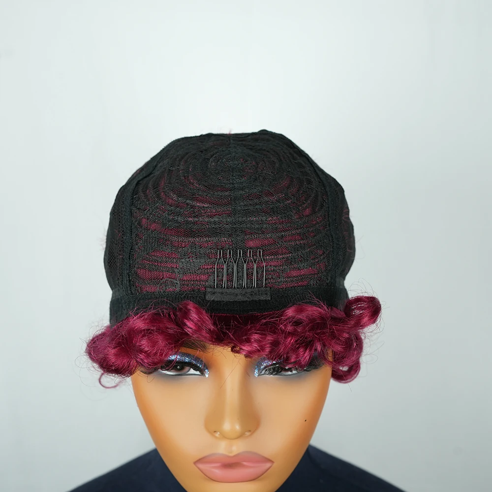 Бразильский афро пышный парик Пикси Боб 99J, полностью машинное производство, предварительно выщипанная челка, 100% человеческие волосы для чернокожих женщин