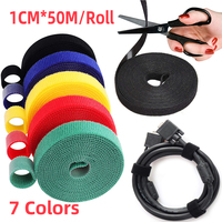 25M/50M Reusable Fastening Tape Cable Ties Double Side Hook Roll Hook and Loop Straps Wires Cords Organizer