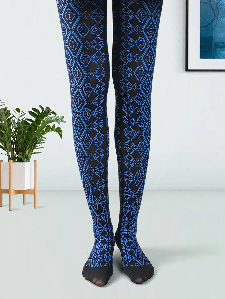Retro Printed Tights For Women Blue Prism Printed Stockings Female Multicolour Fashion Pantyhose Nylon Silk Tights Ins Long Sock