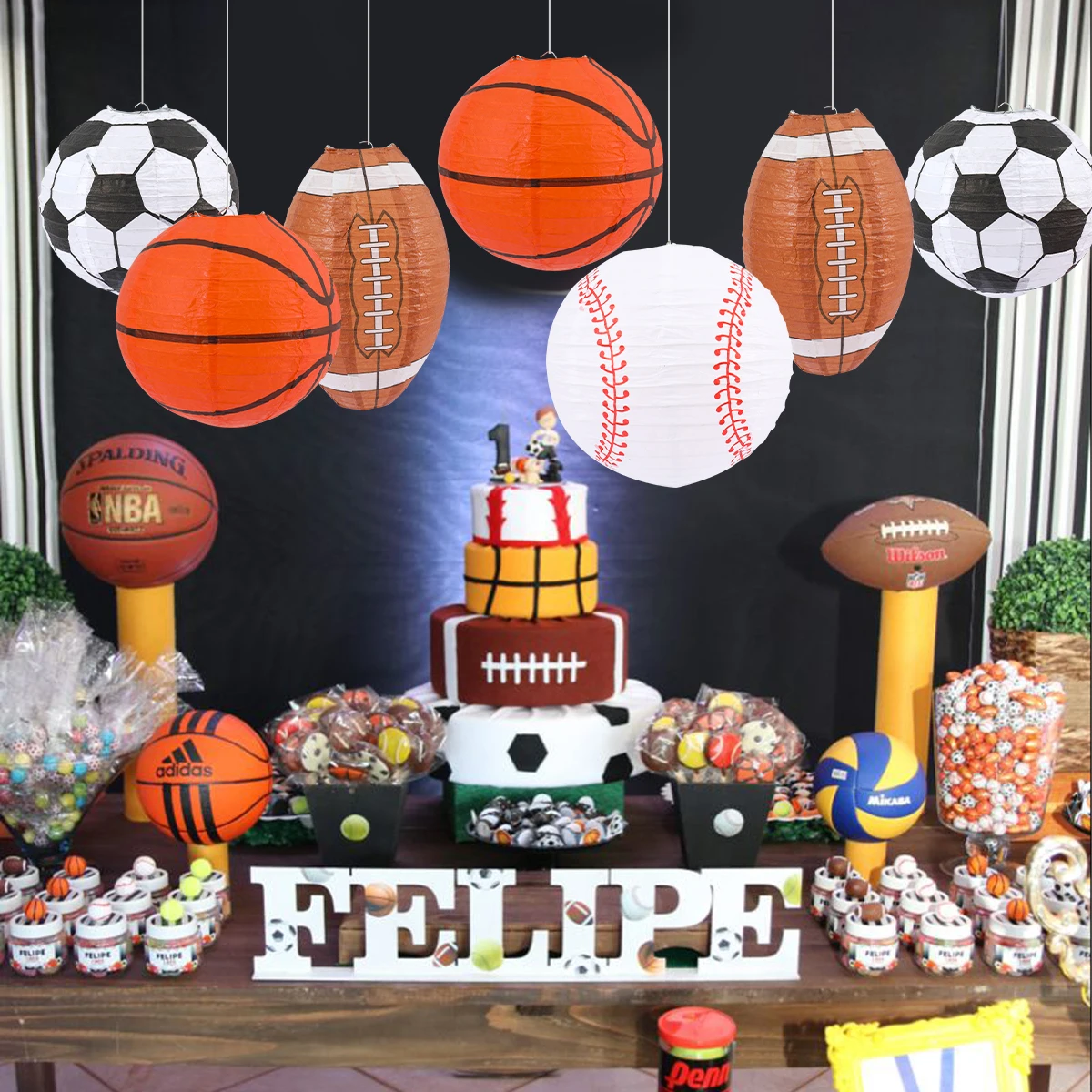 Rugby Football Theme Party Decoration Paper Lantern Cupcake Toppers Boy Birthday Party Decoration Table Runners Party Supplies