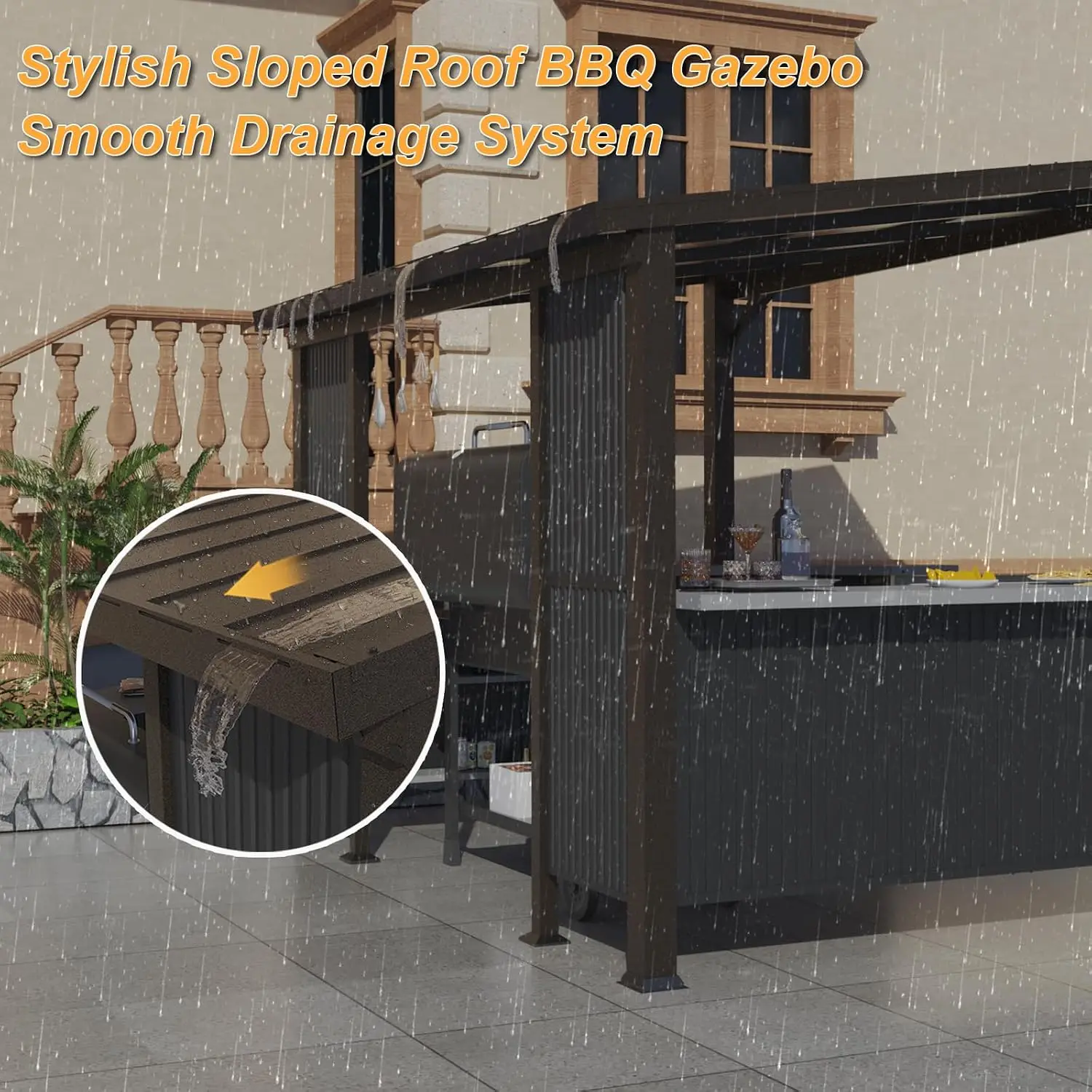 10'x 10' Hardtop Grill Gazebo, Outdoor BBQ Gazebo with Storage Shelves and Expansion Platform, Permanent Galvanized, Customized view 5