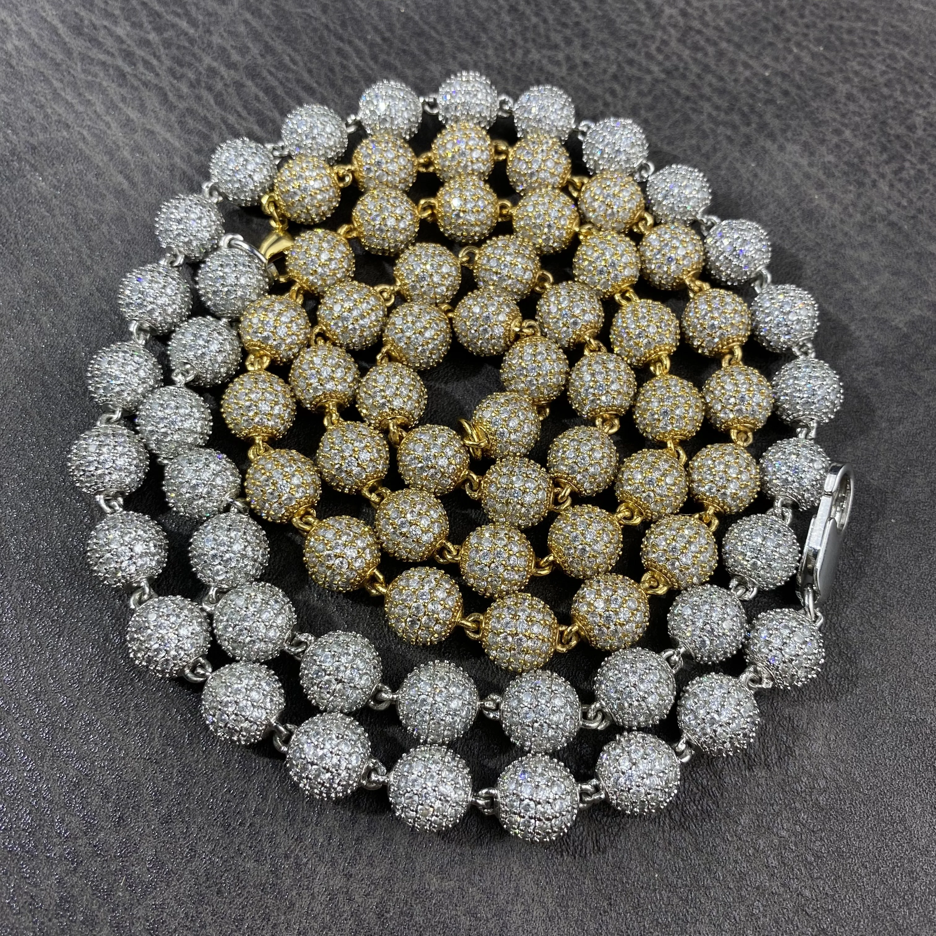 Hip Hop Iced Out CZ 10mm Round Bead For Bracelet 18K Gold Plated Women Men Jewelries