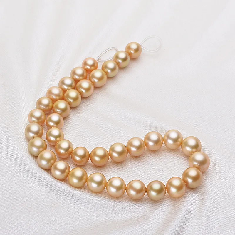 Elegant Natural 8-9mm Gold Round Pearl Jewelry Women Necklace,925 Sterling Silver Fine Beads Jewelry