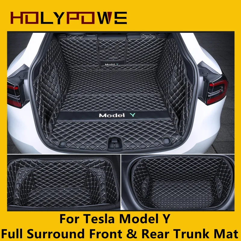 

For Tesla Model Y Full Surround Front And Rear Car Trunk Mat Microfiber Leather Protective Pad Interior Modification Accessories