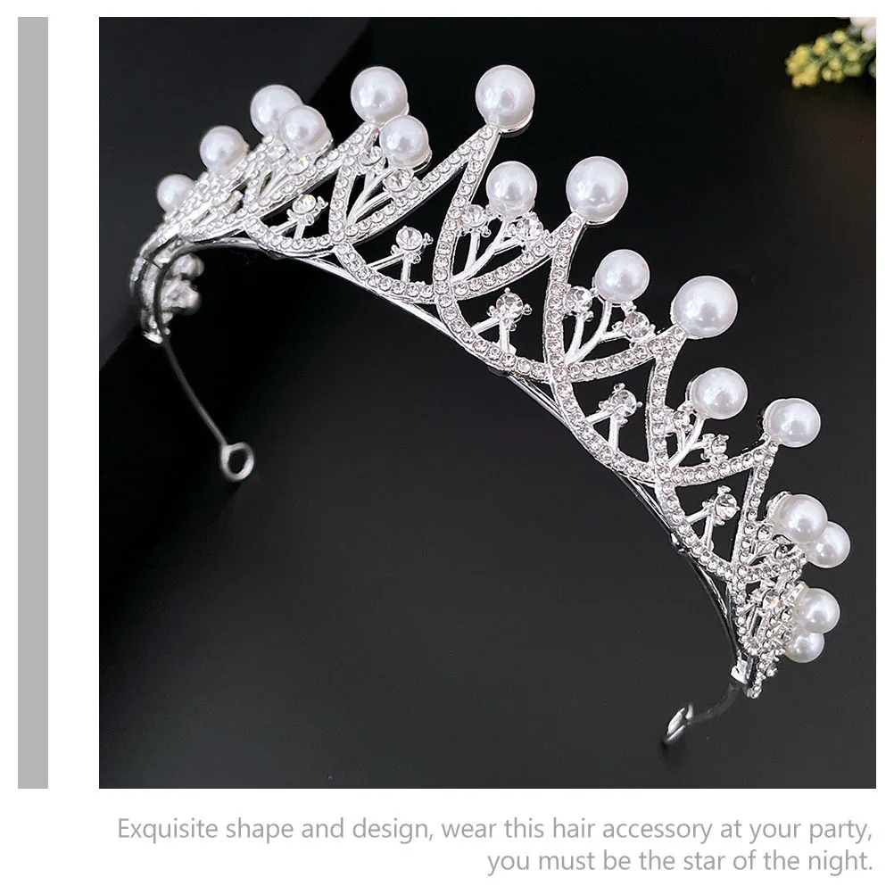 

Pearl Crown Hair Decor Elegant Headdress Wedding Bridal Party Cosplay Costume Festival Women Girls Prom Birthday Dance Compact