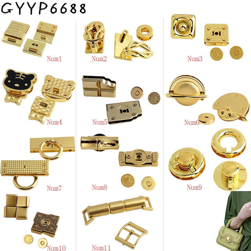 1-5-20Sets K Gold Metal Clasp Turn Locks For Handbags Shoulder Purse Magnetic Lock Twist Lock DIY Replacement Bags Accessories