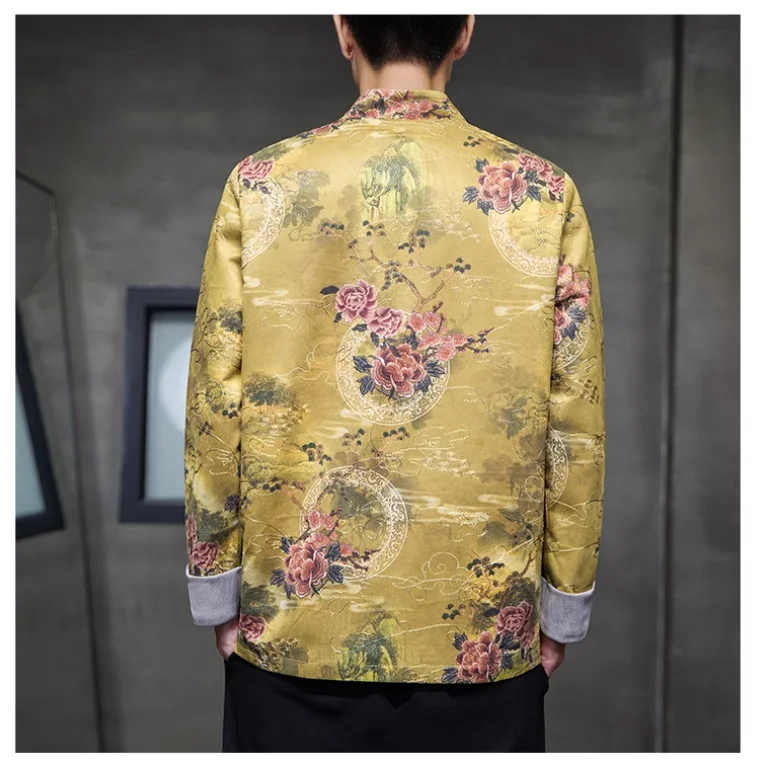 2024 Spring Autumn Jackets for Men High Quality Deerskin Velvet Retro Printing Tang Suit Hanfu Traditional Clothing