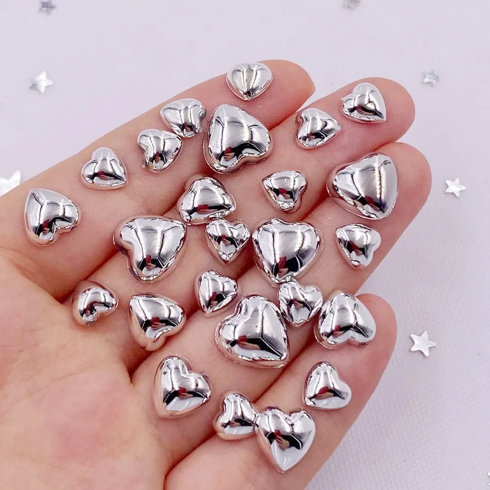 8mm 10mm 12mm Resin silver Heart Crystal Gems Flatback Rhinestone Beads Scrapbook Wedding Applique DIY Decor Crafts SL695