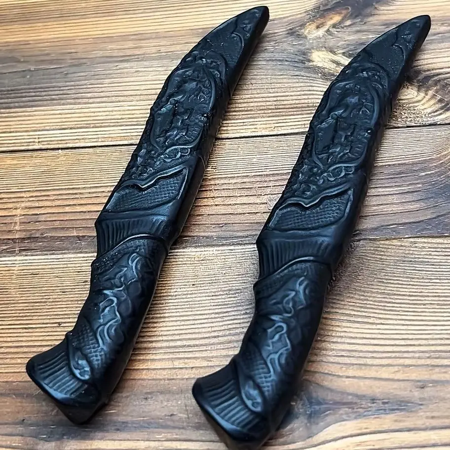 Unique Natural Black Obsidian Knife Hand-carved Healing Crystal Reiki Figurine Quartz Gemstone Ornament Collection Gift