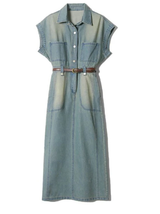 

Summer New Women's Cowboy Dress Commuter High Waist Sleeveless Dress