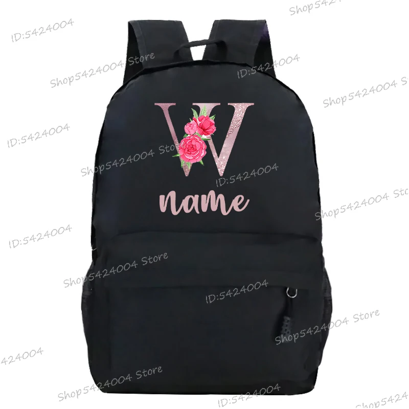 DIY Name School Backpacks Pink Rose 26 Alphabet Harajuku Fashion Trend Outdoor Travel Backpack Zipper Laptop Shoulders Bag