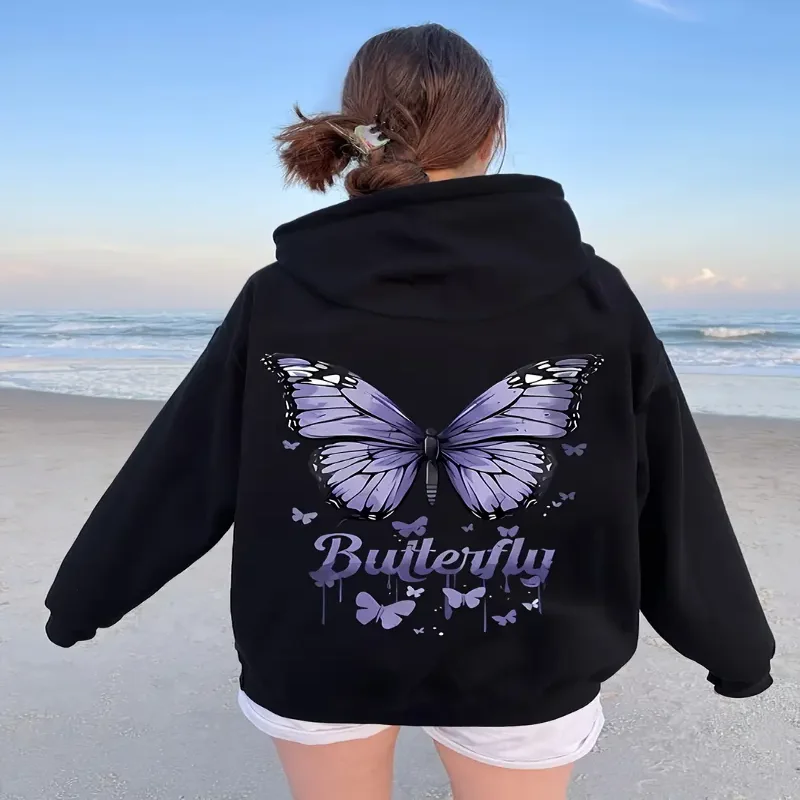 

Зимняя и осенняя женская толстовка с рисунком бабочки, легкий пуловер с дизайном спины для повседневного комфорта и стиля