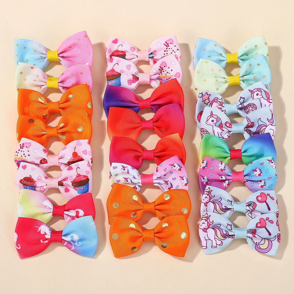 20 stücke Zufällige Farbe Süße Mädchen Plaid Stoff Bogen Haar Clip Kinder Einfache Regenbogen Druck Clip Prinzessin Haar Zubehör
